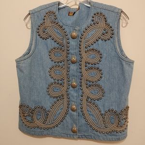 Double D Ranch Vintage Beaded Denim Vest
